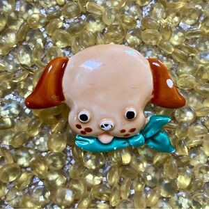 Cute Vintage Dog Brooch with Green Scarf